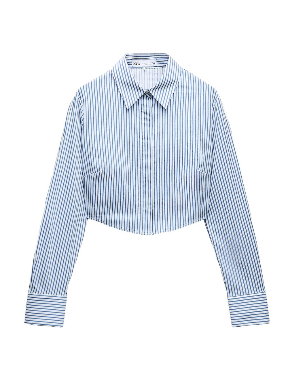 Cropped Blue and White Striped Button-Up Shirt